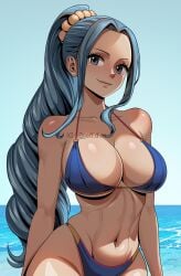 1girls ai_generated beach belly_button big_breasts bikini blue_hair breasts busty cleavage curvy female female_only instagram_username jeff.d.m long_hair nefertari_vivi one_piece outdoors ponytail post-timeskip sea seaside solo sunny voluptuous water