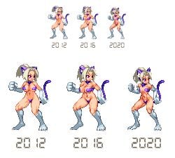 2012 2016 2020 blinking cat_ears cat_girl cat_humanoid cat_tail catgirl elm(ohgaki) feline fighting_pose fighting_stance gif high_ponytail inner_ear_fluff large_breasts light-skinned_female light_skin medium_breasts oc ohgaki_m original original_character pixel_animation pixel_art ponytail purple_fur redraw redrawn small_breasts transparent_background white