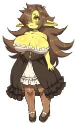 1girls artist_request barmaid barmaid_outfit female female_only gloomymaid goblin goblin_female green-skinned_female green_skin huge_breasts original shortstack solo tagme