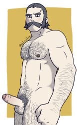 balls bara body_hair boner dtrhnitw erection facial_hair kamado_(pokemon) male male_only moustache muscles muscular nintendo nude penis pokemon pokemon_legends:_arceus solo solo_male th1rstyk1ng