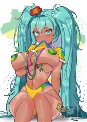 brazil brazilian brazilian_female brazilian_miku busty female female_focus female_only hatsune_miku hourglass_figure kaizze long_hair sitting tagme tan tan_body tan_skin tanline twintails vocaloid wide_hips