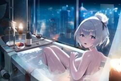 1girls artist_request bare_thighs bath bathing breasts embarrassed female firefly_(honkai:_star_rail) honkai:_star_rail honkai_(series) hoyoverse looking_at_viewer looking_back naked naked_female nude nude_female sideboob solo thighs