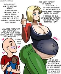 ! 1boy 1girls ? android android_18 android_girl artist_name ass baby bald bald_man big_ass big_ass_(female) big_ass_cheeks big_breasts big_butt big_butt_(female) big_butt_cheeks big_buttocks black_male blonde_female blonde_hair blonde_hair_female blondeandthicc blue_blush blue_eyes blue_eyes_female blush boing breasts cheating cheating_wife cleavage clothed clothed_female cuck cuckold dark-skinned_male dark_skin dragon_ball dragon_ball_super dragon_ball_z english english_text eyelashes female heart heart_symbol hearts hearts_around_body hearts_around_head holding_baby huge_boobs huge_breasts krillin kuririn looking_away looking_away_from_partner male middle_finger milf mother nipples nipples_visible_through_clothing pan-african_colors pan-african_flag pan_african_colors pregnant pregnant_belly pregnant_female smile sweaty text white_background wife