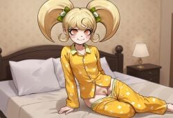 1girls ai_generated artist_request blonde_hair danganronpa danganronpa_2:_goodbye_despair pajamas pijama pussy saionji_hiyoko twintails