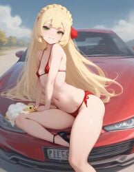 ai_generated ass_focus beautiful_girl blonde_female car female female_only flat_chest green_eyes heavenly_body high_heels lillie_(pokemon) micro_bikini outdoors pretty_girl sexy_pose slim_female slim_waist slutty_body slutty_female smile_at_viewer tempting_viewer
