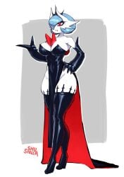 1girls artist_name big_breasts big_thighs black_boots blue_hair boots breasts cleavage clothed clothing dress elbow_gloves female female_only gardevoir gloves heels high_heel_boots high_heels horns hourglass_figure huge_breasts huge_thighs large_breasts large_thighs no_panties pokemon red_eyes short_hair shu_stella slim_waist solo solo_female standing thick thick_thighs thigh_boots thighhighs thighs thunder_thighs watermark white_background white_body wide_hips