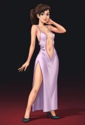 1girls 2d 2d_(artwork) ai_assisted ai_generated breasts brown_hair brunette cleavage clothed clothing daeisi digital_drawing_(artwork) digital_media_(artwork) dress erect_nipples erect_nipples_under_clothes female female_focus female_only light-skinned_female light_skin medium_breasts mia_(summertime_saga) nipples nipples_visible_through_clothing petite petite_body petite_female ponytail pose posing presenting presenting_breasts red_carpet showing_off simple_background small_breasts summertime_saga thick_thighs