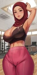 ai_assisted ai_generated arabian cleavage female gym gym_clothes gym_clothing hijab hijabi leggings