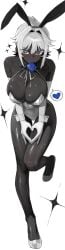 1girls big_breasts black_eyes blush bunny_ears bunnysuit cleavage cleavage_overflow condom condom_in_mouth condom_wrapper condom_wrapper_in_mouth dark-skinned_female dark_skin elbow_gloves fake_animal_ears female gloves hair_intakes heart leotard radon1014 short_hair skindentation solo spoken_heart star-shaped_pupils white_bunnysuit white_elbow_gloves white_eyelashes white_gloves white_hair white_leotard wrist_cuffs