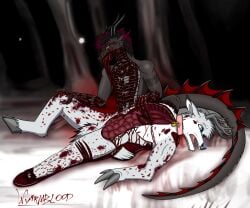 anthro blood blood_on_face blood_puddle blood_splatter bodily_fluids deer devouring dragon duo dying dying_eyes gore guts hard_vore hi_res internal_organs lung macabre male male/male mammal mythological_creature mythological_scalie mythology organs scalie sikav_farkas tears violence wyirmblood