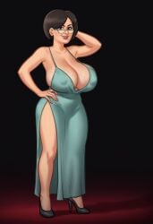 1girls 2d 2d_(artwork) ai_assisted ai_generated big_breasts breasts cleavage clothed clothing daeisi digital_drawing_(artwork) digital_media_(artwork) dress erect_nipples erect_nipples_under_clothes female female_focus female_only gilf glasses grey_hair light-skinned_female light_skin mrs._smith_(summertime_saga) nipples nipples_visible_through_clothing pose posing presenting presenting_breasts red_carpet showing_off simple_background summertime_saga thick_thighs