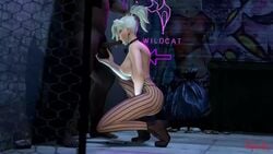 3d animated areolae big_breasts blonde_hair blowjob breasts choker dark-skinned_male dark_skin deepthroat fellatio female goth heel_boots heels interracial kneeling male mercy music oral overwatch pantyhose runny_makeup sound source_filmmaker spankysfm straight video