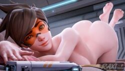 ass big_ass big_butt big_feet boobs breasts brown_hair butt curvy curvy_body curvy_female curvy_figure curvy_hips feet female female_only glass naked naked_female nude nude_female overwatch smile sofa soles soles_female thighs tracer