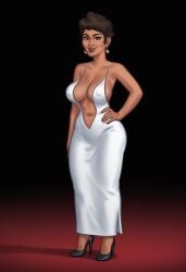 1girls 2d 2d_(artwork) ai_assisted ai_generated big_breasts breasts brown_hair brunette cleavage clothed clothing daeisi dark-skinned_female dark_skin digital_drawing_(artwork) digital_media_(artwork) dress erect_nipples erect_nipples_under_clothes female female_focus female_only jackie_(summertime_saga) medium_breasts milf nipples nipples_visible_through_clothing pose posing presenting presenting_breasts red_carpet showing_off simple_background summertime_saga thick_thighs