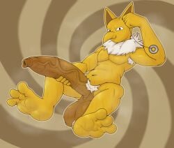 anthro armpit_hair balls big_penis boner erection feet foot_fetish furry hypno male male_only musk neck_tuft nintendo nude penis pokemon rokie38 solo solo_male sweat sweating white_hair yellow_body yellow_skin