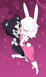 2girls ass big_butt clothed female furry furry_only kiss kissing lesbian miscon oc panda panda_ears pinku_(miscon) rabbit_ears rabbit_girl tagme thighs tongue tongue_kiss tongue_out white_fur white_hair yuri