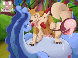 abdominal_bulge absurd_res animal_genitalia animal_vulva blue_body bodily_fluids canine_genitalia canine_vulva cowgirl_position cum cum_in_vagina cum_inside ejaculation fan_character female feral fisk_(zarnox) from_front_position froogg generation_6_pokemon generation_7_pokemon genital_fluids genitals goodra hi_res internal looking_pleasured lycanroc lying male male/female nintendo on_back on_bottom on_top orange_body penis pokemon pokemon_(species) seraphina_(zarnox) sex sitting sitting_on_another tapering_penis vulva