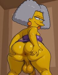 1futa 20th_century_studios afro ai_generated anus ass back_view backsack balls big_balls big_penis black_eyes dickgirl dress dress_up earrings exposed_ass eyeliner futa_only futa_sans_pussy futanari grey_hair highres huge_ass legs_apart looking_at_viewer looking_back mature_futa necklace penis plump presenting presenting_hindquarters seductive selma_bouvier shiny_skin skindentation solo spread_ass standing the_simpsons thick_thighs wide_hips yellow_skin