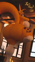 2026 anthro bandai_namco big_breasts big_butt blender_(artwork) blender_cycles_(artwork) breasts butt curvy_figure digimon digimon_(species) digimorph digital_media_(artwork) domizoni female female_only hands_together hi_res huge_butt looking_at_viewer looking_back mature_female nipples nude nude_anthro nude_female purple_body side_boob solo tail taomon thick_thighs voluptuous voluptuous_anthro voluptuous_female yellow_body yoga