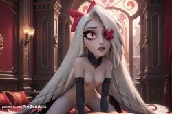 1boy 1boy1girl 1girls ai_generated artist_name black_gloves blush bow breasts cowgirl_position cum detached_collar elbow_gloves female girl_on_top gloves hair_bow hazbin_hotel hetero hi_res indoors long_hair makeup medium_breasts navel nipples nude open_mouth penis progenarts pussy red_bow red_eyes sex small_breasts solo_focus straddling thighhighs uncensored vaggie_(hazbin_hotel) vaginal vaginal_penetration vaginal_sex very_long_hair white_hair