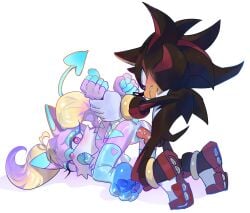 1boy 1girls areolae ass_up biting_lip biting_own_lip black_fur blonde_hair blue_areola blue_fur blue_tail blue_tongue blush bright_colors chest_tuft commission heart-shaped_pupils heart_shaped_tail knot knotted_penis multicolored_body oc_x_canon oerba_yun_fang pawpads pink_fur pinklilim prison_guard_position pulling_arms purple_eyes red_eyes shadow_the_hedgehog sonic_(series) sonic_oc sonic_the_hedgehog_(series) spade_tail sparkledog stockings succubabemayu succubus_tail vaginal_penetration white_background