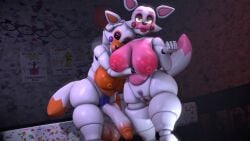 3d_(artwork) animatronic anthro areola balls big_balls big_breasts big_penis blush blush_stickers breasts canid canine digital_media_(artwork) duo erection female five_nights_at_freddy's five_nights_at_freddy's_2 five_nights_at_freddy's_world fox genitals gynomorph gynomorph/female huge_balls huge_breasts huge_penis humanoid_genitalia humanoid_penis inside intersex intersex/female lipstick lolbit_(fnaf) machine makeup mammal mangle_(fnaf) nipples nude penis pubes purple_lipstick red_lipstick robot scottgames sfmmations standing tail thick_thighs vulva wide_hips yellow_eyes