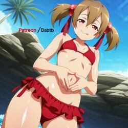 1girls after_sex ai_generated anus ass ayano_keiko babtb big_ass bikini bikini_bottom bikini_top blue_eyes blush breasts brown_hair clothed cum female hetero_sex hi_res long_hair looking_at_viewer mammal motion_lines nipples penetration pussy red_eyes silica small_breasts smile smiling straight sword_art_online sword_art_online:_alicization thick_thighs uncensored wide_hips