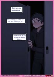 ai_assisted ai_generated anime anime_style anticipation bedroom_doorway black_hoodie blonde_hair blush breaking_and_entering building caption comic comic_page comic_strip comics crying cynthia_(pokemon) dark_lighting dark_room determined_expression dialogue door hentai hiding home_invasion hoodie humiliation_potential intruder long_hair lucas_(pokemon) male male_domination male_focus maledom manga manga_page meowllete mind_break_potential nervous night nsfw patreon peeking pokemon pokemon_(species) power_reversal rough_sex_potential smile sneaking solo_male speech_bubble stalking stealth story sweat tension text text_bubble uncensored young_male