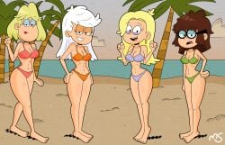 1girls 4girls aged_up barefoot beach belly_button bikini blonde_female blonde_hair breasts brown_hair earrings eyeshadow female female_focus female_only half-closed_eyes light-skinned_female light_skin lily_loud linka_loud lipstick lisa_loud long_hair looking_at_viewer milf muffinzzstudio navel nickelodeon nicktoons palm_tree panties rita_loud rule_63 short_hair smile standing the_loud_house white_hair