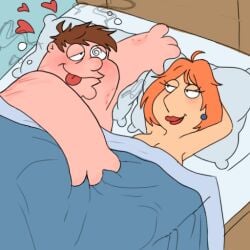 1boy1girl accurate_art_style after_sex bed bedroom dizzy_eyes family_guy femdom finished_sex hands_behind_head hearts_around_head lois_griffin messy_hair peter_griffin scratch_marks scratches_on_back seth_macfarlane smiling_at_partner tired