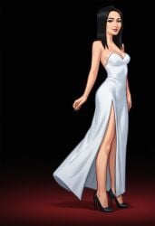 1girls 2d 2d_(artwork) ai_assisted ai_generated asian asian_female black_hair breasts brown_hair brunette cleavage clothed clothing daeisi digital_drawing_(artwork) digital_media_(artwork) dress female female_focus female_only freckles_on_chest ms._okita_(summertime_saga) pose posing presenting presenting_breasts red_carpet showing_off simple_background summertime_saga thick_thighs