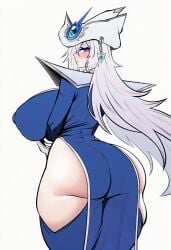 1girls ai_generated ass ass_bigger_than_head big_ass big_breasts blush blushing breasts breasts_bigger_than_head child_bearing_hips female female_only gem hip_windows holding_arm huge_breasts large_ass large_breasts long_hair looking_at_viewer looking_back looking_back_at_viewer mayuai nipple_bulge nipples pale-skinned_female pale_skin red_eyes silent_magician silent_male solo solo_female tagme thick_eyelashes very_long_hair white_hair wide_hips wide_thighs witch_hat yu-gi-oh!