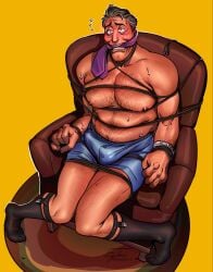 1boy bara bara_tiddies bara_tits big_penis bulge bulge_through_clothing bulge_under_clothes cock dilf egabbacc erection erection_under_clothes erection_under_clothing gag gagged hairy hairy_chest hairy_male hoppers huge_cock mature mature_male mayor_jerry penis rope rope_bondage shibari tied_up variant variant_set