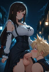 1boy 1futa ai_generated blowjob cloud_strife dominant_futa femboy femboysub final_fantasy futa_on_femboy futa_on_male futadom futanari highres tifa_lockhart