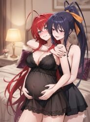 2girls ai_generated akeno_himejima bed bedroom big_ass big_breasts blush blushing_female curvy curvy_female female female/female female_only female_pregnancy girlfriends girls_love happy_couple high_school_dxd hugging hugging_from_behind hugging_partner lesbian lesbian_couple lesbian_pregnancy lesbians pregnant pregnant_by_lesbian pregnant_female pregnant_lesbian pregnant_with_lesbian rias_gremory smile thick_thighs voluptuous_female wide_hips wife_and_wife yuri