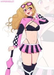 1girls cleavage female female_only glasses glasses_on_head hoshino_ruby miniskirt open_mouth oshi_no_ko png race_queen revealing_clothes shiny_clothes skimpy_clothes skirt straps thighhighs thong_straps