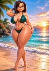 ai_generated barboskiny big_breasts bimbo bimbo_milf bremen curvy curvy_females eyewear fat fat_female fat_folds glasses green_bikini hawaiian_tropic mature_female melnitsa milf mother_(the_pooches) plump slutty slutty_body slutty_female sunset the_pooches thick_thighs voluptuous voluptuous_female voluptuous_milf wide_hips wide_thighs