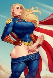 ai_generated aipixelporn amazon_prime big_ass big_balls big_breasts big_butt big_penis big_thighs blonde-haired_female blonde_female blonde_hair blonde_hair_female blue_eyes breasts femlander futanari homelander masturbation muscles muscular muscular_female muscular_futa smug smug_face smug_grin stroking_penis superheroine the_boys