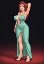 1girls 2d 2d_(artwork) ai_assisted ai_generated becca_(summertime_saga) breasts cleavage clothed clothing daeisi digital_drawing_(artwork) digital_media_(artwork) dress female female_focus female_only freckles freckles_on_breasts freckles_on_chest freckles_on_face freckles_on_shoulders green_eyes pose posing presenting presenting_breasts red_carpet red_hair redhead showing_off simple_background summertime_saga thick_thighs
