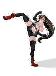 big_breasts bike_shorts blush earrings final_fantasy final_fantasy_vii gloves kicking leggings pussy_juice r-wade spats steam thighhighs tifa_lockhart torn_clothes