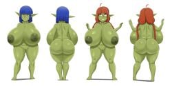 2girls big_ass big_breasts blue_hair goblin goblin_female massive_areolae massive_breasts purple_eyes red_hair shortstack tagme thick_thighs