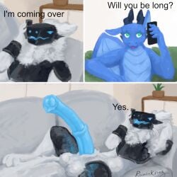 animal_genitalia animal_penis anomalous_blue_dragon anthro balls big_penis blue_body blue_horn blue_penis countershading crossdressing crossdressing_(mtf) crossdressing_male detailed_background digital_media_(artwork) digitigrade dragon duo equine_genitalia equine_penis erection european_mythology femboy fur furniture gay gay_anal gay_masturbation genitals glowing glowing_genitalia homosexual homosexual_male horn huge_penis humor lying lying_on_sofa machine male male_penetrated male_penetrating medial_ring mythological_creature mythological_scalie mythology on_sofa penis phone_call protogen ruim_(ruimtekroeg) ruimtekroeg scalie screen screen_face sheath sitting sitting_on_sofa smile sofa tail text tongue tongue_out western_dragon white_body white_fur
