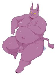 angusart anthro balls belly domestic_cat felid feline felis flaccid foreskin genitals hi_res male mammal moobs navel nude overweight penis purple_body solo