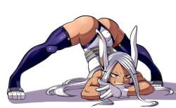 2026 4_fingers artist_signature ass ass_up ass_up_face_down ass_up_head_down athletic athletic_female big_ass boku_no_hero_academia bunny_ears bunny_tail dark-skinned_female dark_skin female female_only jack-o_pose lagomorph_humanoid legs_apart legs_spread legwear leotard long_hair mirko miruko my_hero_academia nekojackun no_ai pose rumi_usagiyama solo superheroine thighhighs twitter_link white_hair white_leotard