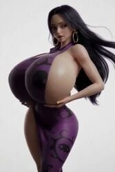 ai_generated black_hair boa_hancock dancing female female_only gigantic_breasts hourglass_figure hyper_breasts one_piece purple_dress tagme video