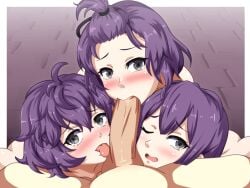 1boy 2026 3girls alternate_self ass bernadetta_von_varley blush clone collaborative_fellatio fellatio female female_focus fffm_foursome fire_emblem fire_emblem:_three_houses fire_emblem_warriors:_three_hopes foursome grey_eyes highres licking licking_penis light-skinned_female light-skinned_male light_skin looking_at_viewer male male_pov nepiris nintendo nude nude_female open_mouth penis tongue tongue_out veiny_penis