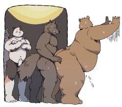 2026 absurd_res anal anthro armpit_hair arufina_w balls bear belly big_belly big_butt black_body black_fur black_nose bodily_fluids body_hair brown_body brown_fur butt canid canine canis cum domestic_cat domestic_dog domestic_pig ear_piercing ear_ring erection felid feline felis fur genital_fluids genitals group hi_res kemono male male/male mammal moobs nipples overweight overweight_male penis piercing ring_piercing sex standing suid suine sus_(pig) white_body white_fur