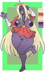 1girls anthro anthrofied big_breasts big_lips blonde_hair bottomless breasts breasts_out chubby clothed demonnyuu dress feet female female_only hair half-closed_eyes hi_res huge_ass huge_breasts humanoid jynx leg_up lips long_hair nintendo nipples one_eye_closed original_character pokémon_(species) pokemon pokemon_(species) pokemon_rgby pokemorph purple_skin pussy solo standing thick_thighs very_long_hair video_games wide_hips