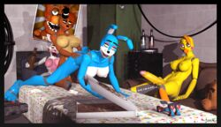 2futas 2girls 3d anthro breasts doggy_style drinking drunk female five_nights_at_freddy's furry futanari gangbang group_sex huge_cock hyper hyper_penis jerek_(artist) large_breasts mangle_(fnaf) party penis toy_bonnie_(fnaf) toy_chica_(fnaf) toy_freddy_(fnaf)