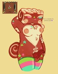 arm_up breasts brown_body chubby_male cosmo_(dandy's_world) dandy's_world freckles ibispaintx icing knotted_penis male man_boobs naked naked_male nipples penis selfharm_scars simple_background stars stretch_marks tail tentacle_dick thighs tuft whatelsetotag